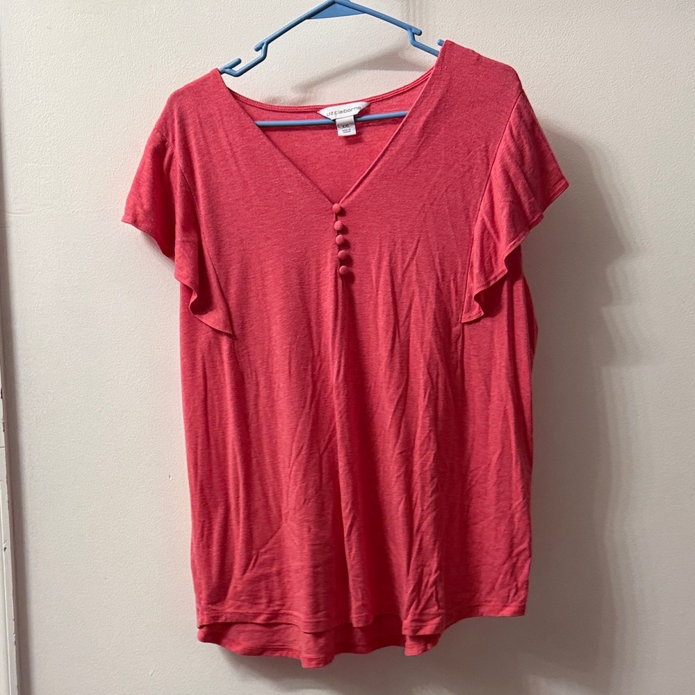 Croft & Barrow Coral Short Sleeve V-Neck Top